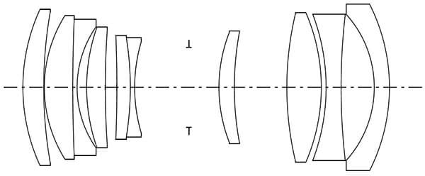 Оптическая схема Hasselblad XCD 90 мм F3,2 (данные производителя)