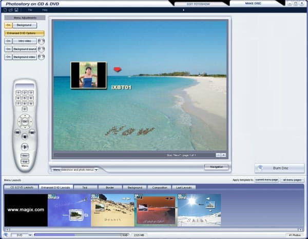 Создание меню DVD-диска в PhotoStory on CD & DVD