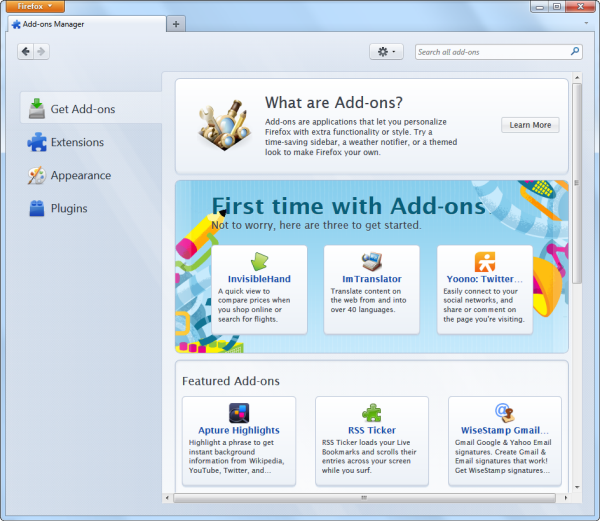 Новый менеджер плагинов и расширений — приметная и полезная новинка в Firefox 4