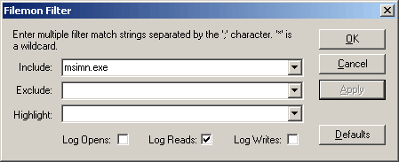 Настройка фильтра FileMon