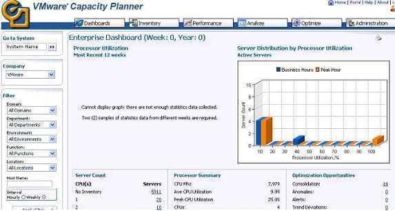 Планирование развертывания виртуальных серверов в VMware Capacity Planner