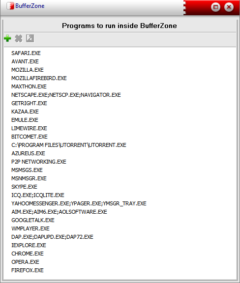BufferZone Pro изначально знает немало интернет-программ