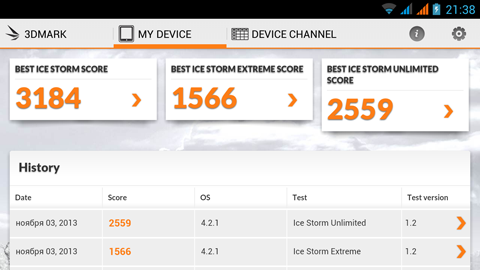 Обзор Prestigio MultiPhone PAP5044 Duo. Скриншоты. 3DMark, Ice Storm