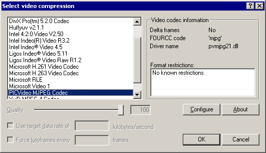 VirtualDub - выбор формата сжатия