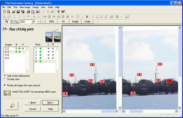 Определение точек склеивания кадров в The Panorama Factory