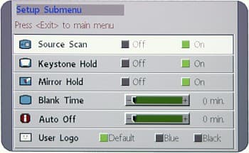 Setup menu