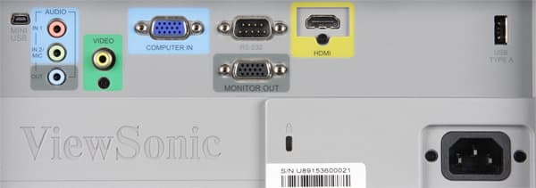 DLP-проектор ViewSonic PJD7830HDL, разъемы