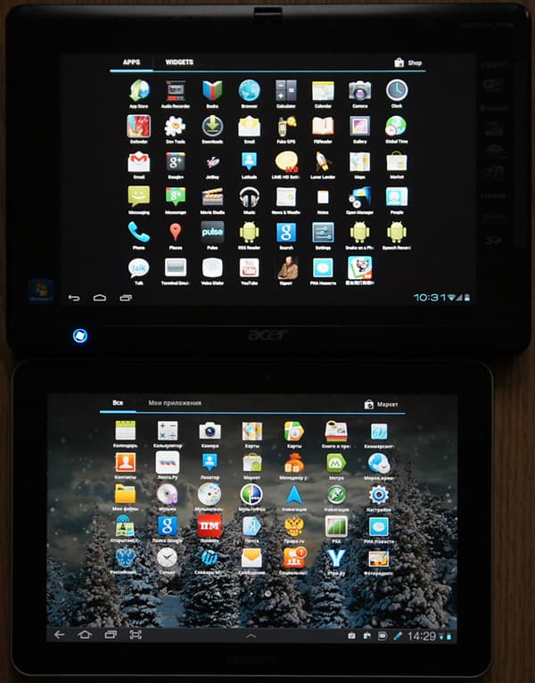 меню приложений в Android 4.0 и 3.0