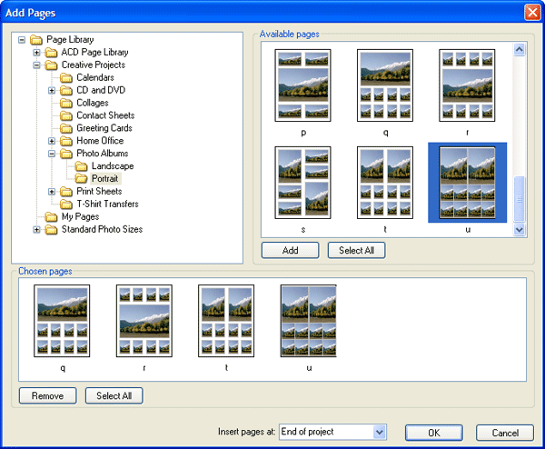Добавление страниц в проект ACD FotoSlate 4 Photo Print Studio