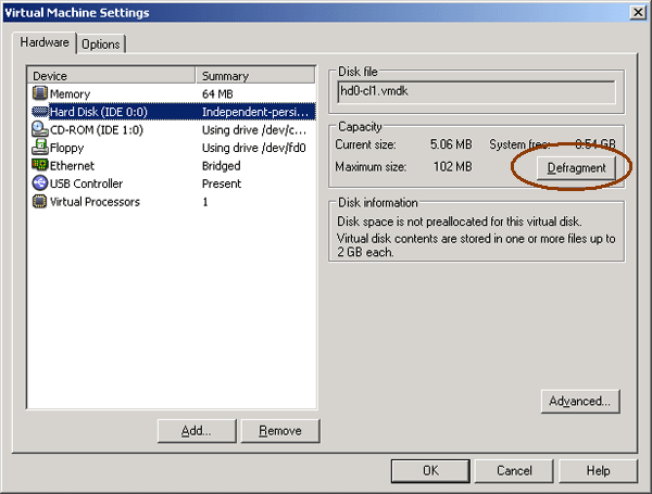 Дефрагментация виртуального диска