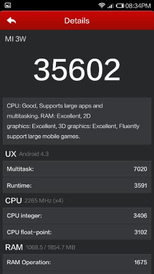 Производительность Xiaomi Mi3 Производительность Xiaomi Mi3
