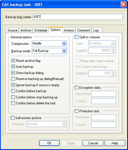 Свойства задачи в Auto Backup