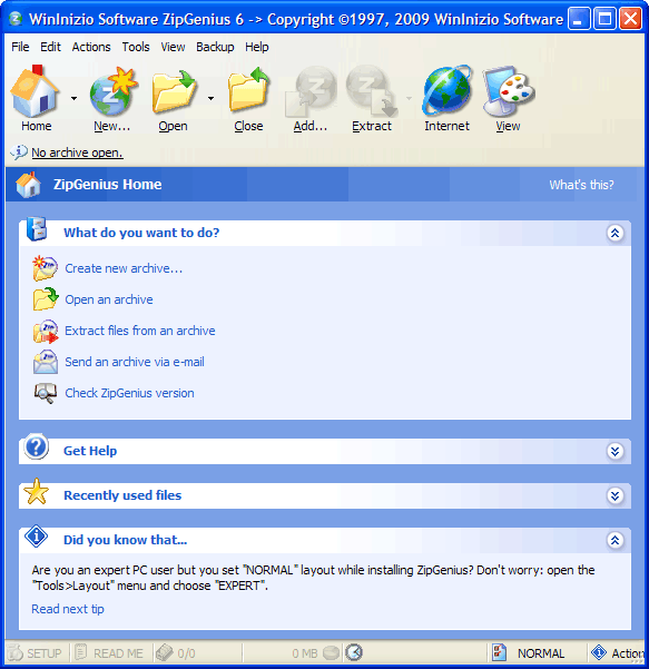 Рабочее окно ZipGenuis
