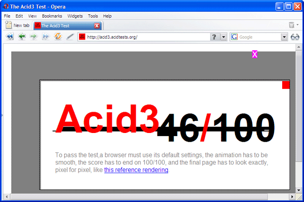 Тест Acid3 в Opera 9.26