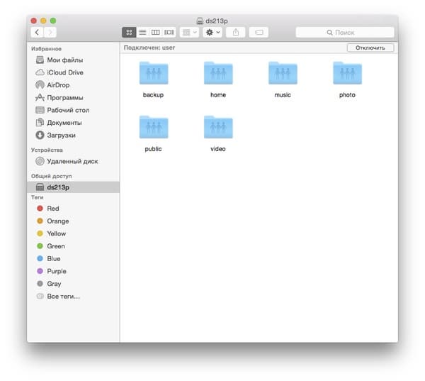 Synology DS213+ в Finder
