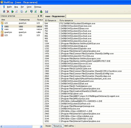 Список процессов текущего пользователя