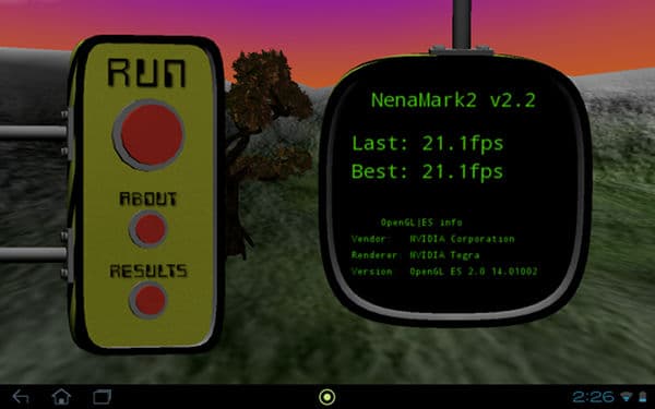 Результаты теста NenaMark2 на планшете Acer Iconia Tab A200