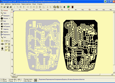 скриншот модели ПП в программе Sprint Layout 3.0R