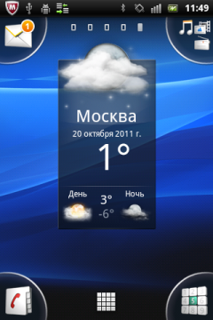 Обзор Sony Ericsson Xperia mini pro. Скриншоты. Основной экран системы, третья вкладка