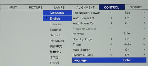 Проектор Vivitek D8800, меню