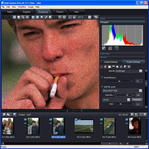 Добавление пленочного зерна на фото в DxO Optics