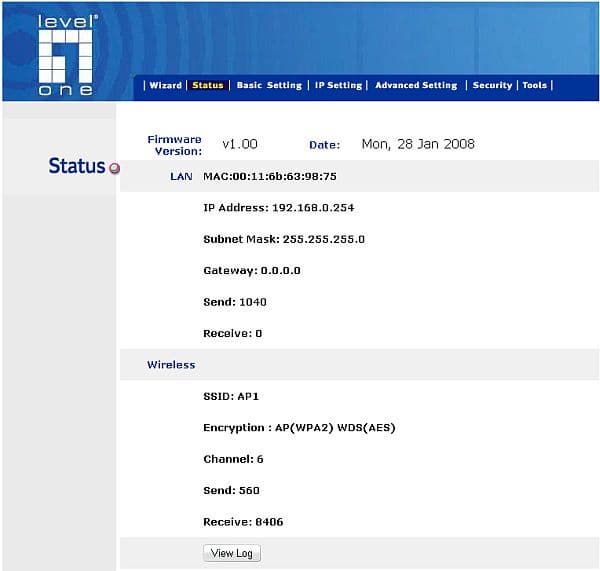 Рис.22 Статусное окно работы точки доступа №1 в режиме WDS с шифрованием WPA2-PSK