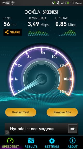 Скорость работы HTC One max в сети 3G