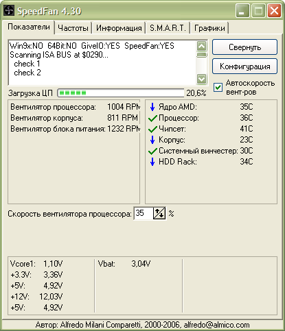 Главное окно программы SpeedFan