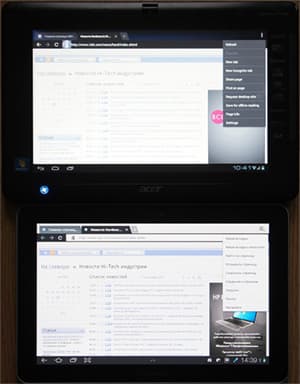 меню браузера в Android 4.0 и 3.0