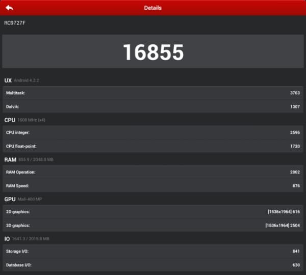 Производительность планшета 3Q RC9727F