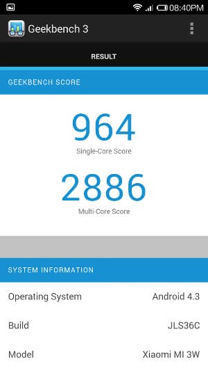 Производительность Xiaomi Mi3 Производительность Xiaomi Mi3