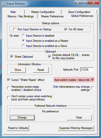 Удобная функция – автоматическое переключение режимов главный/подчиненный