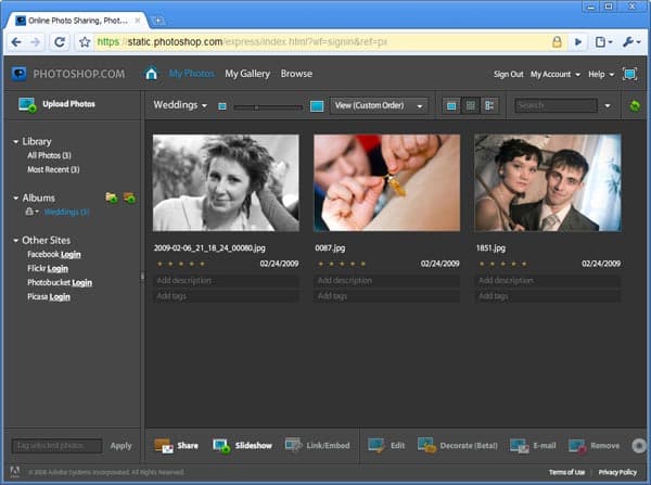 Содержимое альбома Photoshop.com