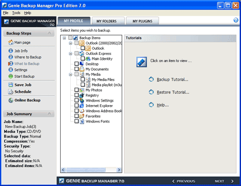 Информация, которую может резервировать Genie Backup Manager Pro