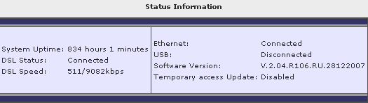 834 часа без перезагрузки работал модем ACORP Sprinter@ADSL