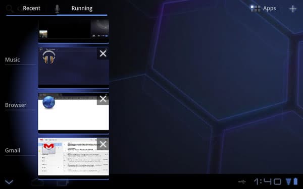Миниатюры открытых приложений на Huawei MediaPad