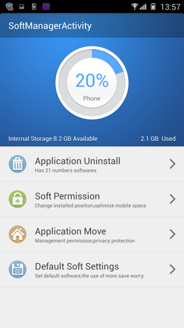 Обзор Gionee Elife E7. Скриншоты. SoftManagerActivity