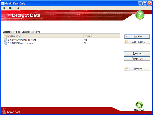 Дешифрование файлов в Genie Eyes-Only