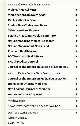 Рабочее окно DocTray