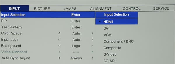 Проектор Vivitek D8800, меню