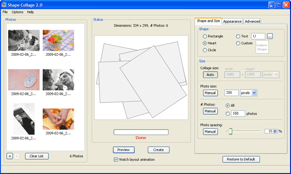 Рабочее окно Shape Collage