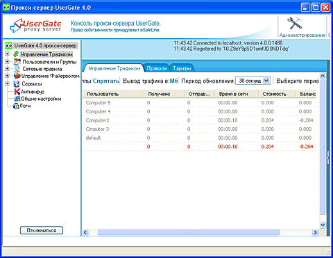 Список пользователей в модуле администрирования