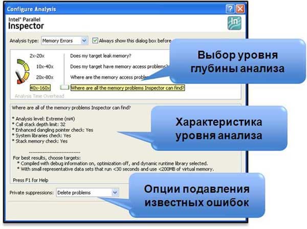 Окно выбора глубины анализа