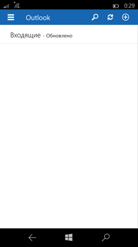 Предварительный обзор Windows 10 Mobile. Скриншоты. Outlook Mail