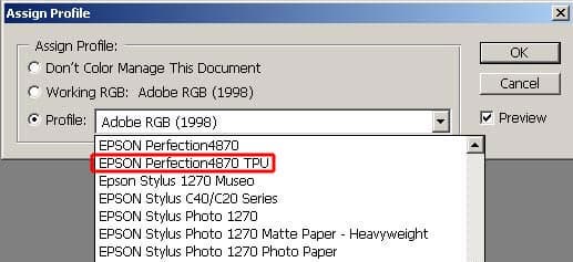 Назначение изображению профиля сканера.