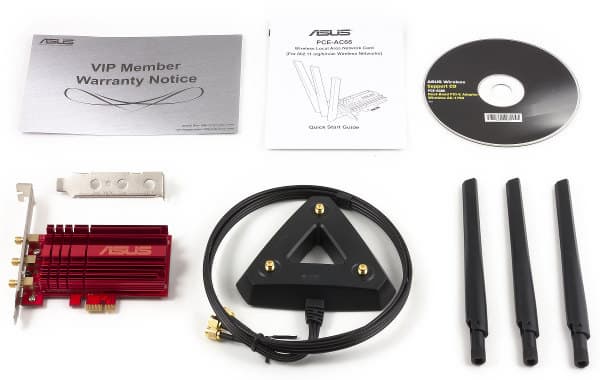 Комплект поставки беспроводного адаптера ASUS PCE-AC66 Комплект поставки беспроводного адаптера ASUS PCE-AC66