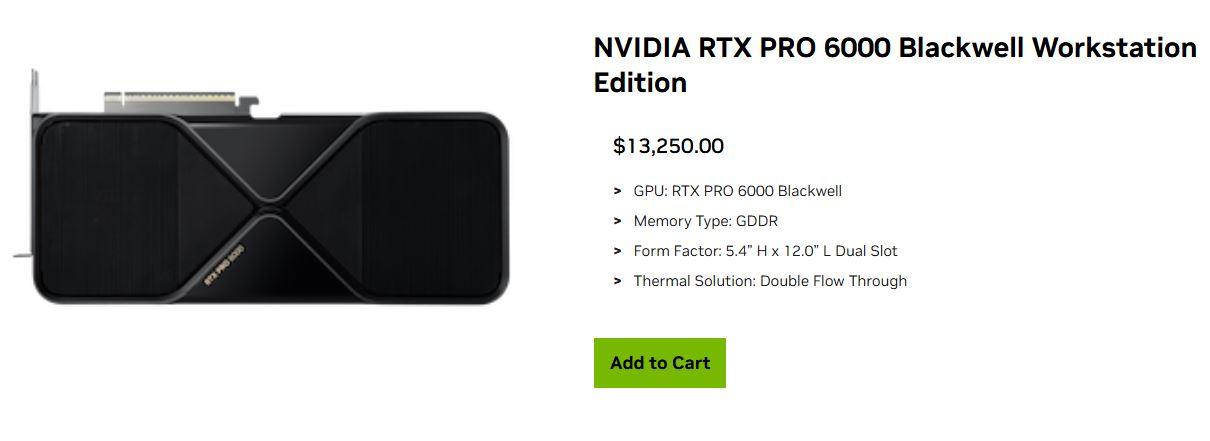 Страница с ценой Nvidia RTX PRO 6000 Blackwell