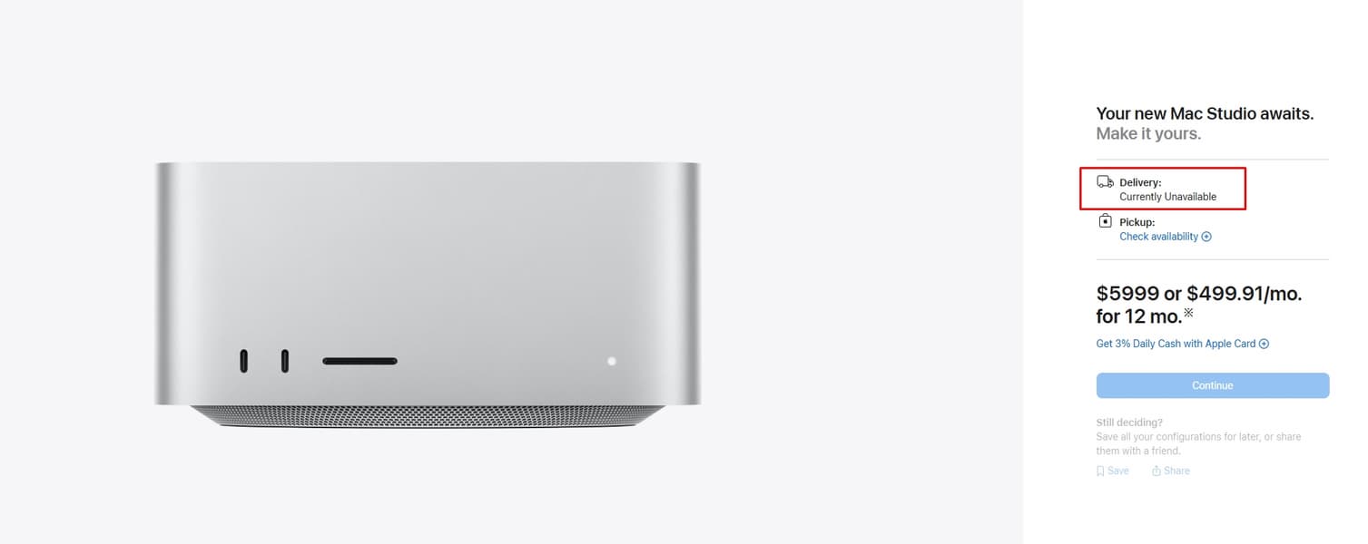 Конфигурации Mac mini и Studio с большим объёмом ОЗУ больше вообще недоступны для заказа. Неясно, будет ли Apple с этим что-то делать