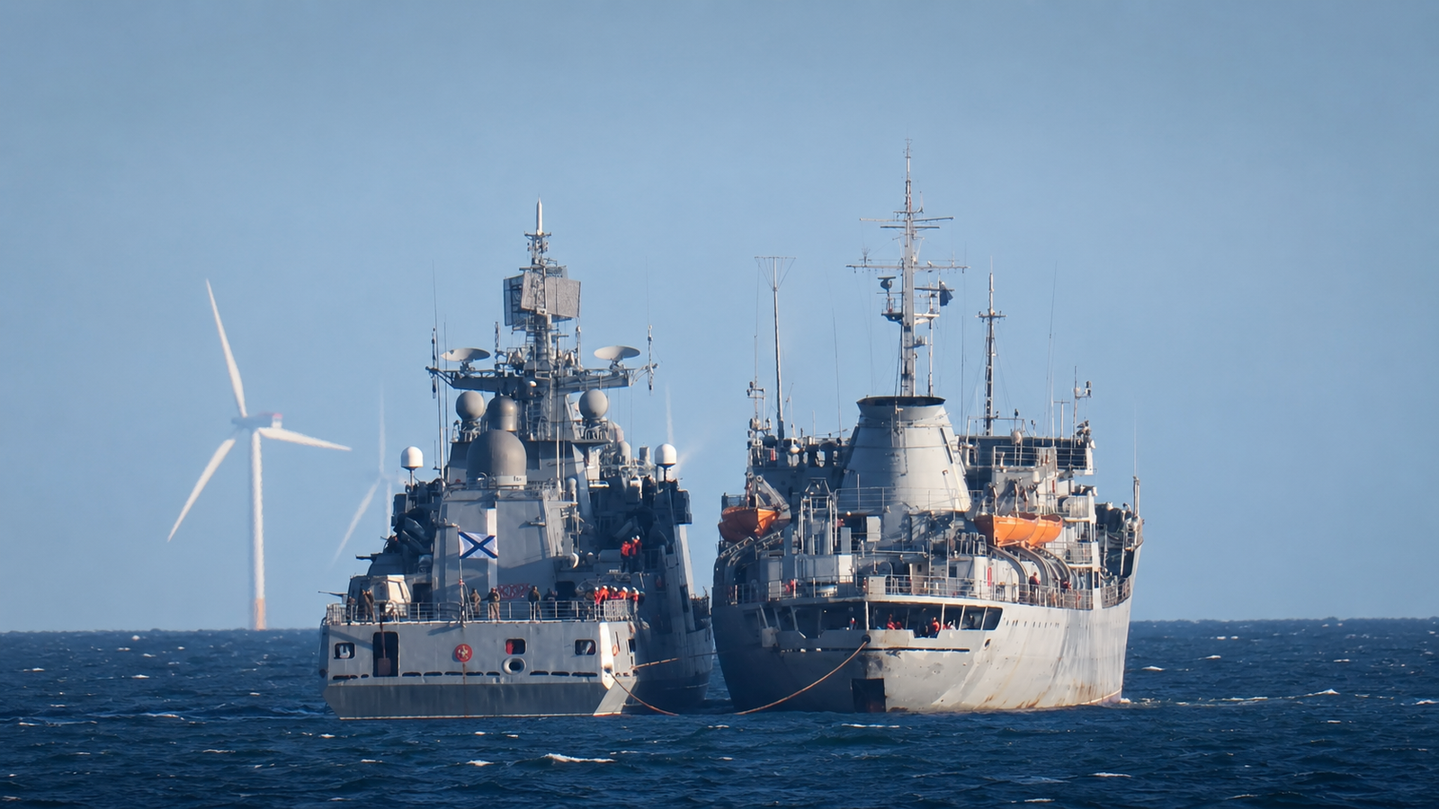 «Адмирал Григорович» получает груз от плавучей мастерской ПМ-82