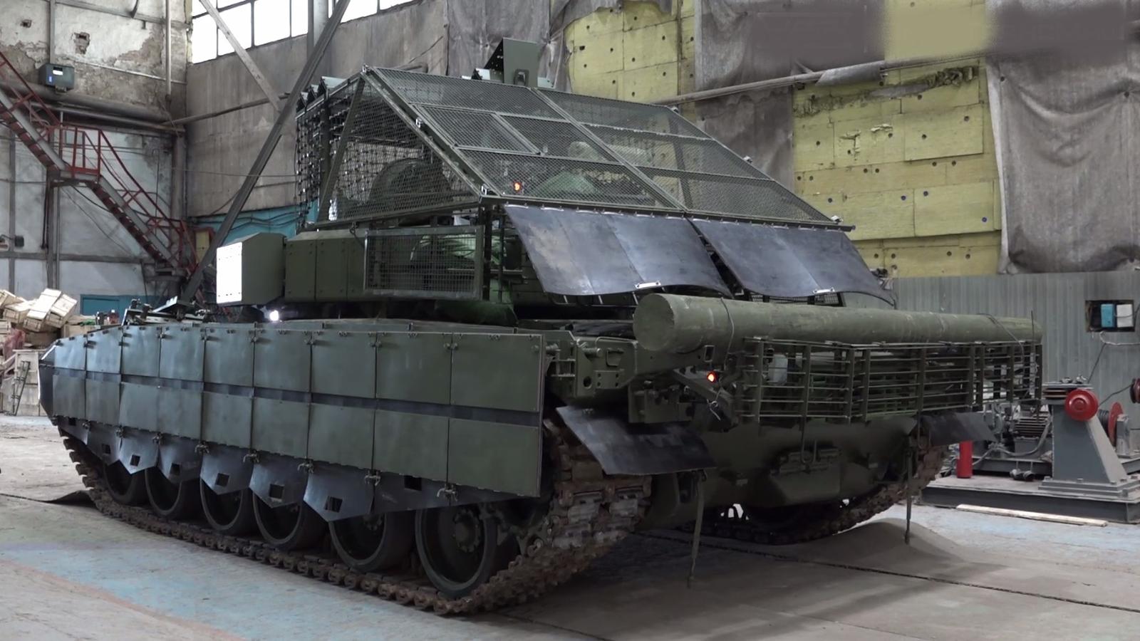 T-80BVM with new anti-drone protection